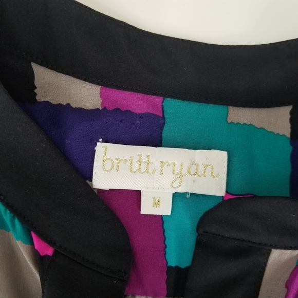 Britt Ryan 100% Silk Geometric Print Long Sleeve Blouson Dress Size M Colorful - Picture 15 of 15